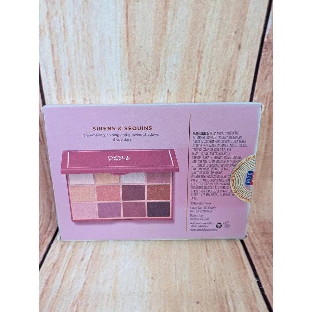 Doll Face Sirens & Sequins 12-Shade Eyeshadow Palette Shimmer Metallic Pink Case